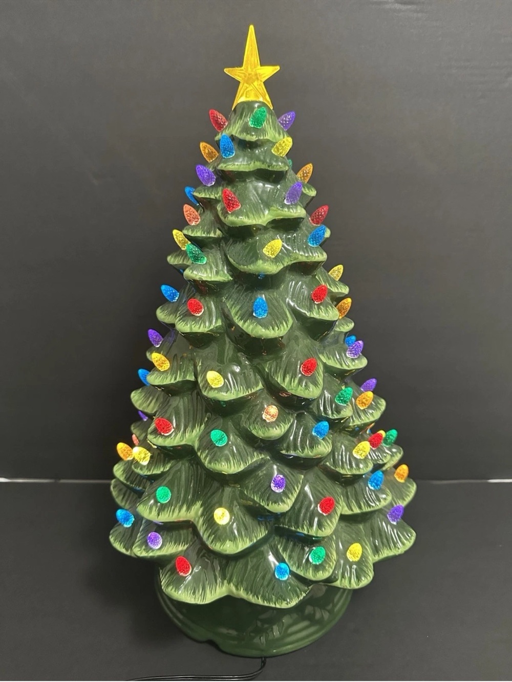 19” Ceramic Lighted Christmas Tree Multicolor Bulbs Star Topper Vintage Style